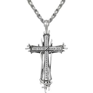 imageSWEETV Designer 925 Sterling Silver Cross Necklace for Men Vintage Chunky Big Cross Pendant with Cuban Chain Amulet Necklace Jewelry Gift for Men A02
