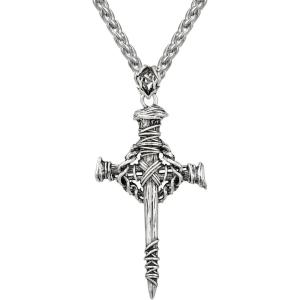 imageSWEETV Designer Oxidized Sterling Silver Cross Necklace for Men Vintage Chunky Big Cross Pendant Amulet Necklace Jewelry Gift for MenA07