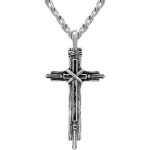 imageSWEETV Designer Oxidized Sterling Silver Cross Necklace for Men Vintage Chunky Big Cross Pendant with Cuban Chain Amulet Necklace Jewelry Gift for Men A06