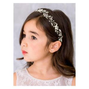 imageSWEETV Flower Girl Headpiece Pearl Silver Wedding Hair Accessories for Girls Flowers Headband Tiara for BirthdaypartySilver