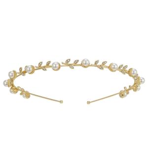 imageSWEETV Flower Girl Headpiece Silver Pearl Girls Headband for Wedding Princess Hair Accessories for Birthday Party First CommunionGold
