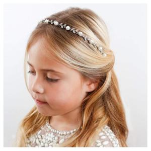 imageSWEETV Flower Girl Headpiece Silver Pearl Girls Headband for Wedding Princess Hair Accessories for Birthday Party First CommunionSilver