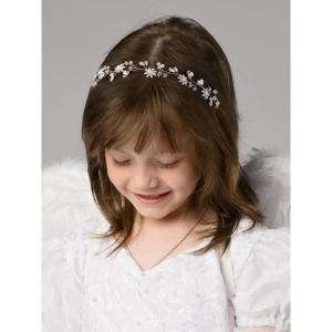 imageSWEETV Flower Girl Headpiece Wedding Headband for Girls Princess Crystal Pearl Hair Accessories for Women Little Girl Birthday Party First Communion WeddingGoldA