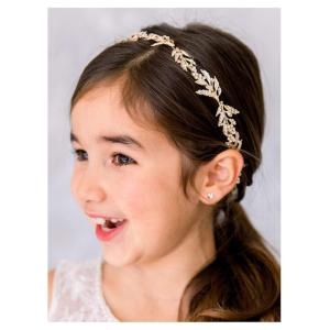 imageSWEETV Flower Girl Headpiece for Wedding Headband Silver Princess Hair Accessories Little Girls Toddler Kids Crystal Hair Bands for First CommunionGold