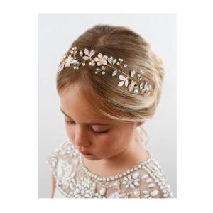 imageSWEETV HAIRBAND  Handmade Flower Girl Headpiece with Light Ivory Simulated Pearls Bright Crystals Clear Beads for Wedding Party First Communion Girls PrincessStyle Special Occasions