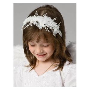 imageSWEETV Hairband for Girls Flower Girl Crown Communion Headpiece Princess Hair Accessories for Birthday Party