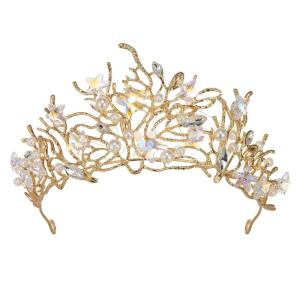 imageSWEETV Mermaid Tiara for Girls Women Gold Princess Crown Diadem Jeweled Headpiece Costume Hair Accessories for Birthday Prom Quinceanera HalloweenGold