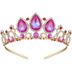 imageSWEETV Princess Tiaras for Little Girls Kids Dressup Crown Headband Birthday Wedding Halloween Cosplay Hair Accessories4Pink  Gold Aurora