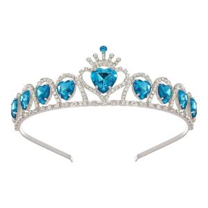 imageSWEETV Red Princess Tiara for Girls Birthday Crown Gift for Kids Crystal Heart Tiara Headband Child Costume Headpiece Dress up Accessories for Cosplay Party HalloweenBlue