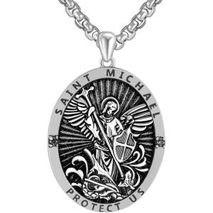 imageSWEETV Saint Archangel Pendant for Men Sterling Silver St MichaelVirgin MarySt JudeSt ChristopherSt BenedictNecklace Patron Saints Medals for Birthdays Traveland other EventsASt Michael Necklace Oval Charm
