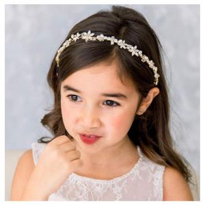 imageSWEETV Silver Flower Girl Headpiece for Wedding Crystal Floral Girls Headband Princess Hair Accessories for Birthday Party First CommunionGold