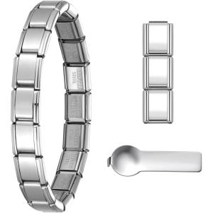 imageSWEETV Stainless Steel 18 Link Polish Italian Charm Bracelet with 1Pcs Starter Brascelet 9Pcs Charms and Opening Tools Classic 9mm Modular Charm Personalized Jewelry GiftSilver