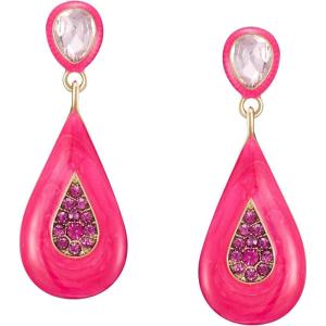 imageSWEETV Vintage 18K Gold Plated Statement Earrings for Women Trendy Antique Enamel Chunky Drop Dangle Earrings Big Crystal Earrings for Fashion Prom Jewelry GiftsPink