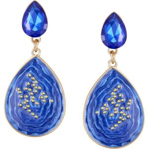 imageSWEETV Vintage 18K Gold Plated Statement Earrings for Women Trendy Antique Enamel Chunky Drop Dangle Earrings Big Crystal Earrings for Fashion Prom Jewelry GiftsSapphire