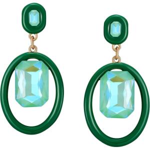 imageSWEETV Vintage 18K Gold Plated Statement Earrings for Women Trendy Antique Enamel Chunky Drop Dangle Earrings Big Crystal Earrings for Fashion Prom Jewelry GiftsGreenStyle03