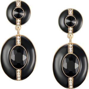 imageSWEETV Vintage 18K Gold Plated Statement Earrings for Women Trendy Antique Enamel Chunky Drop Dangle Earrings Big Crystal Earrings for Fashion Prom Jewelry GiftsBlackStyle01
