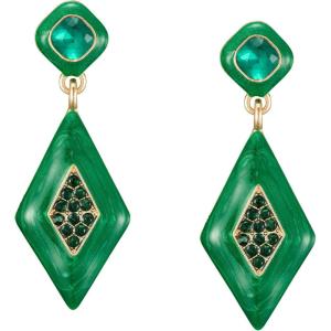 imageSWEETV Vintage 18K Gold Plated Statement Earrings for Women Trendy Antique Enamel Chunky Drop Dangle Earrings Big Crystal Earrings for Fashion Prom Jewelry GiftsGreenStyle01
