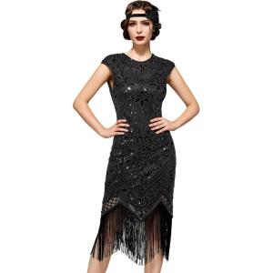 imageSWEETV Womens Flapper Dresses 1920s Great Gatsby Dresses Sequin Fringed Roaring 20s Cocktail DressBlack