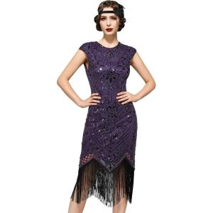 imageSWEETV Womens Flapper Dresses 1920s Great Gatsby Dresses Sequin Fringed Roaring 20s Cocktail DressPurple