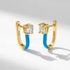 imageSWEETV 14K Gold Plated 925 Sterling Silver Huggie Earrings for Women Gold Small Stud Cuff Earrings Women Cubic Zirconia Womens CZ Jewelry Gift07Blue