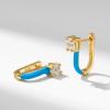 imageSWEETV 14K Gold Plated 925 Sterling Silver Huggie Earrings for Women Gold Small Stud Cuff Earrings Women Cubic Zirconia Womens CZ Jewelry Gift07Blue