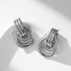imageSWEETV Statement Geometric Dangle Drop Earrings for Women Trendy Chunky Twisted Knot Link Earring Dupes Fashion Womens Stud Earrings Jewelry Gift01 Silver