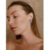 imageSWEETV Vintage Gold Statement Stud Earrings for Women Trendy Antique Enamel Chunky Pearl Earrings Big Crystal Earrings for Fashion Prom Jewelry GiftsBlue