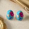 imageSWEETV Vintage Gold Statement Stud Earrings for Women Trendy Antique Enamel Chunky Pearl Earrings Big Crystal Earrings for Fashion Prom Jewelry GiftsBlue