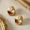 imageSWEETV Vintage Gold Statement Stud Earrings for Women Trendy Antique Enamel Chunky Pearl Earrings Big Crystal Earrings for Fashion Prom Jewelry GiftsBrown
