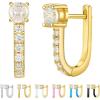 imageSWEETV 14K Gold Plated 925 Sterling Silver Huggie Earrings for Women Gold Small Stud Cuff Earrings Women Cubic Zirconia Womens CZ Jewelry Gift01GoldCZ