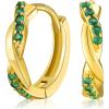 imageSWEETV 14K Gold Plated Twisted Hoop Earrings for Women Girls 925 Sterling Silver Post Cubic Zirconia Huggie Small Gold HoopCZ Stud Cuff Earring01 Emerald
