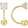 imageSWEETV Screw Back Cubic Zirconia Huggie Half Hoop Earrings for Women 14K Gold Plated 925 Sterling Silver Hoop Earrings with Tiny Small Ball Screw BackGold