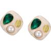 imageSWEETV Vintage Gold Statement Stud Earrings for Women Trendy Antique Enamel Chunky Pearl Earrings Big Crystal Earrings for Fashion Prom Jewelry GiftsWhite