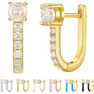 imageSWEETV 14K Gold Plated 925 Sterling Silver Huggie Earrings for Women Gold Small Stud Cuff Earrings Women Cubic Zirconia Womens CZ Jewelry Gift01GoldCZ
