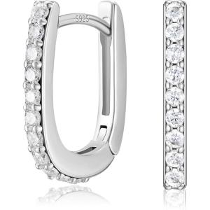 imageSWEETV 14K Gold Plated 925 Sterling Silver Post UShaped Square Hoop Earrings Rectangle Gold Hoop Earrings for Women Girls Cubic Zirconia01 Siver