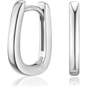 imageSWEETV 14K Gold Plated 925 Sterling Silver Post UShaped Square Hoop Earrings Rectangle Gold Hoop Earrings for Women Girls Cubic Zirconia03 Silver