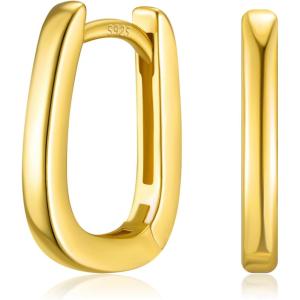 imageSWEETV 14K Gold Plated 925 Sterling Silver Post UShaped Square Hoop Earrings Rectangle Gold Hoop Earrings for Women Girls Cubic Zirconia04 Gold