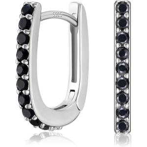 imageSWEETV 14K Gold Plated 925 Sterling Silver Post UShaped Square Hoop Earrings Rectangle Gold Hoop Earrings for Women Girls Cubic Zirconia05 SilverBlack