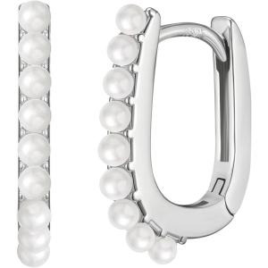 imageSWEETV 14K Gold Plated 925 Sterling Silver Post UShaped Square Hoop Earrings Rectangle Gold Hoop Earrings for Women Girls Cubic ZirconiaSilverPearl