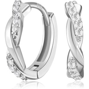 imageSWEETV 14K Gold Plated Twisted Hoop Earrings for Women Girls 925 Sterling Silver Post Cubic Zirconia Huggie Small Gold HoopCZ Stud Cuff Earring01 Silver