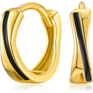 imageSWEETV 14K Gold Plated Twisted Hoop Earrings for Women Girls 925 Sterling Silver Post Cubic Zirconia Huggie Small Gold HoopCZ Stud Cuff Earring06 Black Gold