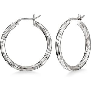 imageSWEETV 925 Sterling Silver Twisted Hoop Earrings for Women Round ClickTop Hypoallergenic Hoops Diameter 25304050MM300 Millimeters