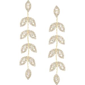 imageSWEETV Crystal Wedding Earrings for Brides Bridesmaid Bridal Earrings for Wedding Fancy Cubic Zirconia Rhinestone Dangling Earrings for Women Prom Party Jewelry Gifts SilverGold PlatedGoldLeaf 03