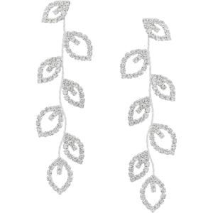 imageSWEETV Crystal Wedding Earrings for Brides Bridesmaid Bridal Earrings for Wedding Fancy Cubic Zirconia Rhinestone Dangling Earrings for Women Prom Party Jewelry Gifts SilverGold PlatedSilverLeaf 02
