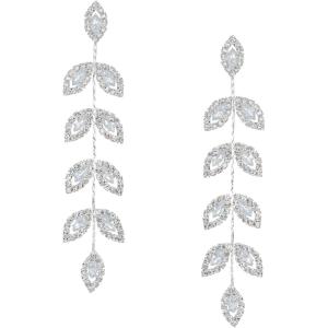 imageSWEETV Crystal Wedding Earrings for Brides Bridesmaid Bridal Earrings for Wedding Fancy Cubic Zirconia Rhinestone Dangling Earrings for Women Prom Party Jewelry Gifts SilverGold PlatedSilverLeaf 03