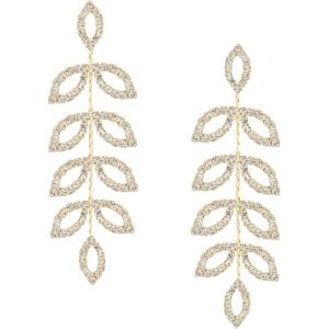 imageSWEETV Crystal Wedding Earrings for Brides Bridesmaid Bridal Earrings for Wedding Fancy Cubic Zirconia Rhinestone Dangling Earrings for Women Prom Party Jewelry Gifts SilverGold PlatedGoldLeaf 01
