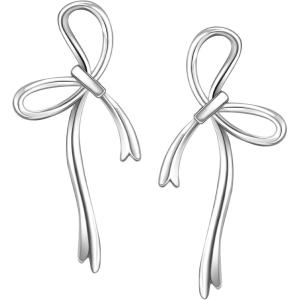 imageSWEETV GoldSilver Bow Earrings for Women 925 Sterling Silver Post Ribbon Knot Stud Earrings Drops Daily Jewelry Accessory Valentines Day GiftsStyle1Silver