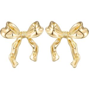 imageSWEETV GoldSilver Bow Earrings for Women 925 Sterling Silver Post Ribbon Knot Stud Earrings Drops Daily Jewelry Accessory Valentines Day GiftsStyle6Gold