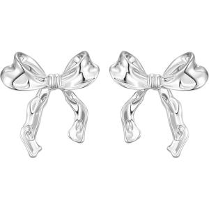 imageSWEETV GoldSilver Bow Earrings for Women 925 Sterling Silver Post Ribbon Knot Stud Earrings Drops Daily Jewelry Accessory Valentines Day GiftsStyle6Silver