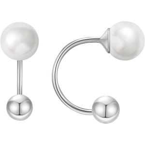 imageSWEETV Screw Back Cubic Zirconia Huggie Half Hoop Earrings for Women 14K Gold Plated 925 Sterling Silver Hoop Earrings with Tiny Small Ball Screw BackSilverPearl
